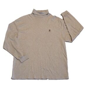 Vtg Tommy Hilfiger Men's Gray-Tan Long Sleeve Turtleneck Shirt Crest Logo Size L